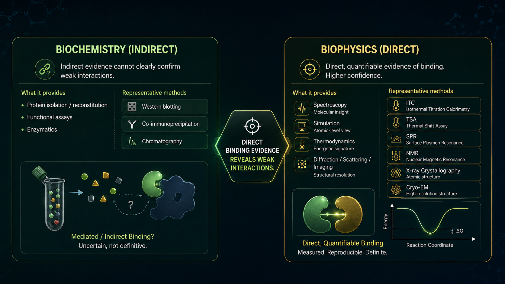 Biochemistry versus biophysics comparison visual